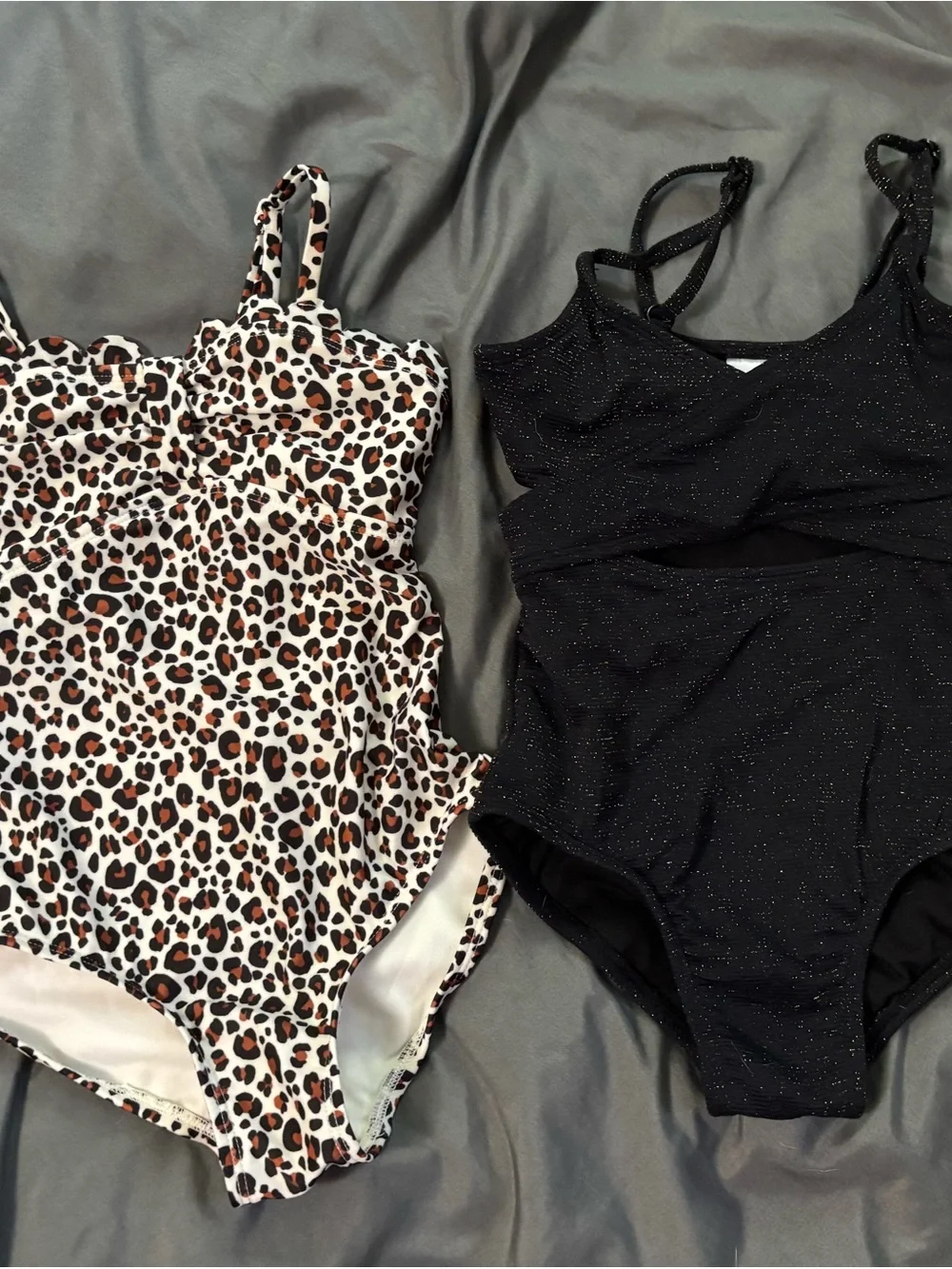 Bundle of 2 One-Piece Swimsuits - Leopard Print and Black with gold glitter